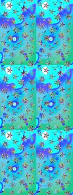 Nazikçe, güzel çiçek arkaplanı. Mavi ve yeşil renkli çiçekler. Raster çiçek desenli ve çiçekli..