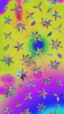 Raster düz çiçek çizim deseni. Sarı ve mor renkli çiçekler. Tasarım hediye paketi, tebrik kartları, posterler ve afiş tasarımı.