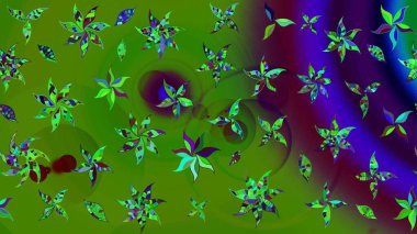 Çiçek yeşili ve mavi çizim deseni. Raster Yumuşak kumaş deseni. Klasik taslak çizimi. Raster çiçek izi..