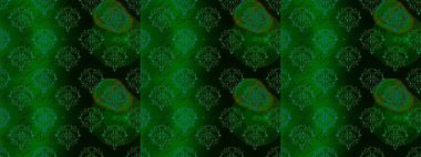 Yapraklı çiçekler ve yeşil, mavi ve siyah renkte papatya çiçekleri. Kusursuz bir arka plan modeli. Raster - stok.