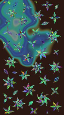 Raster illüstrasyonu. Raster deseni. Kahverengi renkte yaz çiçekleri. Küçük çiçekte sevimli çiçek deseni var..