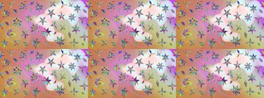 Çiçekli karalama şeklinde Raster çiçek deseni. Yumuşak, yaz çiçekli arka plan. Tarafsız ve pembe renkte çiçekler.