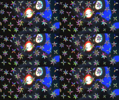 Düz Çiçek Elementleri Tasarımı. Renkli Bahar Teması eskiz kalıbı. Raster illüstrasyonundaki çiçek desenli çizim. Süslü kumaş deseni.