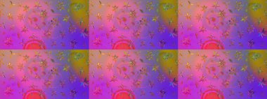 Eflatun ve pembe renklerde etnik çiçeklerle süslenmiş zarif bir eskiz. Raster Çiçek İllüstrasyon Şirin Tekstil.