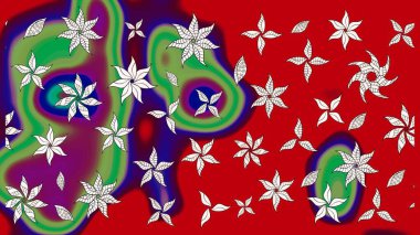 Kibarca, kırmızı renkte bahar çiçekleri. Raster illüstrasyonu. Çiçek ve yapraklı karalama şeklinde Raster çiçek deseni.