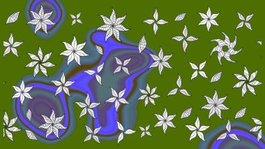 Raster illüstrasyonu. Çiçekli karalama şeklinde Raster çiçek deseni. Yumuşak, yaz çiçekleri yeşil renklerde.