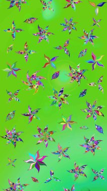 Yeşil ve mavi renkte çiçekler. Raster düz çiçek çizim deseni. Tasarım hediye paketi, tebrik kartları, posterler ve afiş tasarımı.