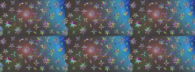 Renkli desenli eskiz deseni, gri ve mavi çiçekler ve dekoratif elementler. Eskiz geçmişi. Raster illüstrasyonu. Kumaş, tekstil, duvar kağıdı baskısı için. Antika retro tarzı.