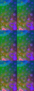 Raster düz çiçek çizim deseni. Hediye ambalaj kağıdı, tebrik kartları, posterler ve pankart tasarımı. Yeşil ve mavi renkte çiçekler.