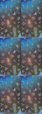 Raster illüstrasyonundaki çiçek desenli çizim. Mavi ve gri renkte çiçekler.