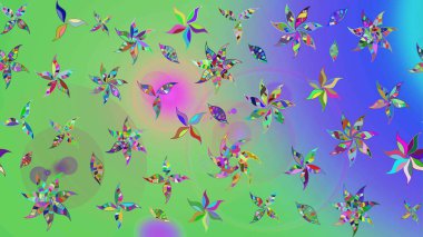 Yumuşak, yaz çiçekli arka plan. Yeşil ve mavi renkte çiçekler. Raster çiçek desenli ve çiçekli..