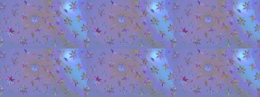 Çizim çiçek deseni duvar kâğıdı olarak kullanılabilir. Mor ve mavi renkte çiçekler. Raster illüstrasyonu.