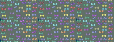 Renkli Kelebeklerle Bahar Arkaplanı. Kart, Davetiye ve Yazdırma için Şirin Kadınsı Desen. Güzel Kelebek Siluetleriyle Moda Dekorasyonu. Tarafsız ve mavi renkler üzerine Raster Arkaplanı.