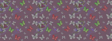 Tekstil baskısı için ekose kelebek. Kahverengi ve gri renklerin çizimi. Karala, karala, karala. Çizim kalıbı. Raster illüstrasyonu.