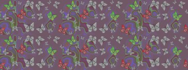 Çocuk kelebek çizim kalıbı. Çocuk için Raster Moda Kelebekleri duvar kağıdı. Kahverengi ve nötr arkaplanda güzel renkli kelebekler.