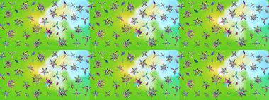Raster illüstrasyonu. Yeşil ve nötr renklerde çiçekler. Çiçek desenli eskiz, vuruşlar, sıçramalar, yaz çiçekleri..
