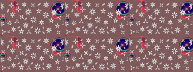 Kahverengi ve nötr renklerde etnik çiçekli zarif eskiz deseni. Raster Çiçek İllüstrasyon Şirin Tekstil.