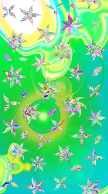 Üzerinde gelincikler ve vadi zambakları olan renkli çiçek desenli nakış deseni. Tekstil tasarımı için geleneksel Raster çiçek buketi yeşil ve mavi renkler.