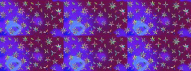 Güzel kumaş deseni. Raster illüstrasyonu. Raster illüstrasyonundaki çiçek desenli çizim. Mor ve mor renklerde.