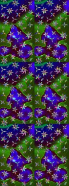 Çiçek yeşili ve mavi çizim deseni. Raster çiçek izi. Klasik taslak çizimi.