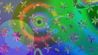 Çiçekli karalama şeklinde Raster çiçek deseni. Nazikçe, güzel çiçek arkaplanı. Yeşil ve mavi renkte çiçekler.