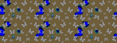 Tekrarlanan kelebekler. Elle çizilmiş sevimli kız çizimi. Çizim, karalama, karalama. Sonsuz. Raster illüstrasyonu.