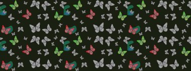 Egzotik hayvanlar. Gri ve yeşil kelebekler. Kumaş, kağıt, ambalaj kâğıdı ve duvar kağıdı tasarımı için harika bir arka plan. Robot resim. Raster illüstrasyonu.