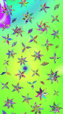 Düz Çiçek Elementleri Tasarımı. Sevimli çiçek raster deseni. Sketch Colour Spring Theme eskiz kalıbı. Yeşil renkte çiçekler.