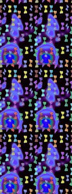 Kelebekli çizim şekli. Bahar ve yaz tasarımı için renkli bir arkaplan. Elle çizilmiş illüstrasyon. Raster renklendirilmiş sonsuz doku.