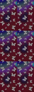 Rastgele kahverengi ve mor kelebekler sevimli desenler. Kahverengi ve mor arka planda kelebek. Davetiye, kart ve parmak izi için basit kadınsı bir model. Robot resim. Raster illüstrasyonu.