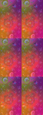 Desen, çizim, çiçek sınırı. Çiçek çelengi. Güzel, parlak, pürüzsüz kumaş, tuval. Kıvırcık, parlak örgü. Eski moda arka plan. Raster illüstrasyonu.