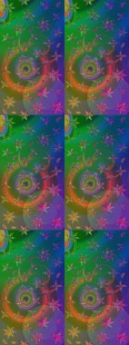 Soyut etnik raster çizim kalıbı. Kabile sanatı boho baskısı, klasik çiçek arkaplanı. Arkaplan dokusu, duvar kağıdı, yeşil ve mavi renkli çiçek teması.