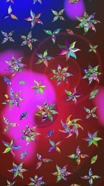 Flat Flower Elements Design. Sketch retro pattern with flowers. Flowers on red and brown colors. Colour Summer Theme sketch pattern Background.