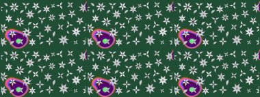 Parlak çiçekli yeşil ve nötr renkler üzerine soyut çizim deseni. Çiçeksel elementlerle süslenmiş zarif raster dokusu. Küçük çiçekte şirin bir çiçek deseni var..