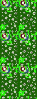 Yeşil ve nötr renklerde çiçekler. Raster illüstrasyonu. Çiçek desenli eskiz, vuruşlar, sıçramalar, yaz çiçekleri..