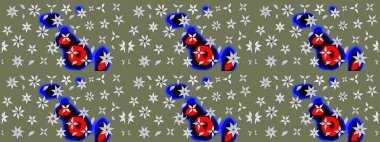 Yapraklı çiçekler ve yeşil renkli papatya çiçekleri. Eskiz arkaplan modeli. Raster - stok.