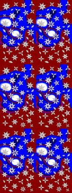 Parlak renkli çiçekli ve kırmızı yapraklı harika bir çiçek deseni. Moda baskıları için zarif bir şablon. Modern çiçek arkaplanı. Halk stili.