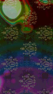 Asya tekstil tarzında. Gri renkli çiçekler. Raster illüstrasyonu. Çiçek desenli çizim. Raster illüstrasyonu.