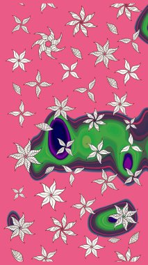 Çiçekli el çizimi çizimi deseni. Modern, pembe raster arka plan duvar kağıdı çizimi, klasik çizgili, desenli desenli çiçekler, çiçekli süsler..