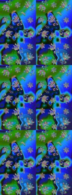 Kar taneleri koleksiyonu. Raster mavisi ve yeşil kar tanelerinden izole edilmiş. Raster illüstrasyonu. Güzel kış süsleri..