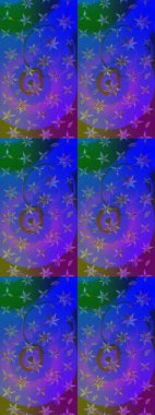 Mor ve mavi renkli menekşe ve mavi papatya deseni. Raster illüstrasyonu. Mor ve mavi renklerde.