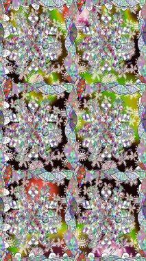 Renkli çiçekler. Renkli Bahar Temalı, pürüzsüz bir arka plan. Çiçekli, suluboya desenli kusursuz çiçek deseni. Düz Çiçek Elementleri Tasarım Raster illüstrasyonu.