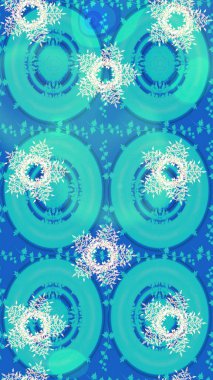 El çizimi, dövme stili karalama, kumaş tasarımı ve Raster illüstrasyonunda kartlar. Contour blue, nötr ve yeşil mandala şekilli kar taneleri sanat terapisi tarzı zen çizim için.