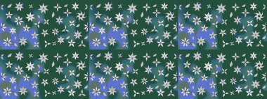 Yeşil ve mavi renklere karalamalar çizilmiş çiçek deseni. Raster illüstrasyonu.