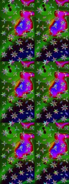 Çok yeşil ve siyah zarif küçük çiçekler ve yeşil ve siyah renkli komik böcekler, raster desen, illüstrasyon.