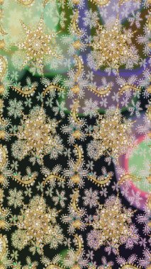 Barok tarzında altın çiçekli süs. Doku arka planında altın duvar kâğıdı. Gri renklerdeki altın element. Damask kusursuz yinelenen arkaplan.