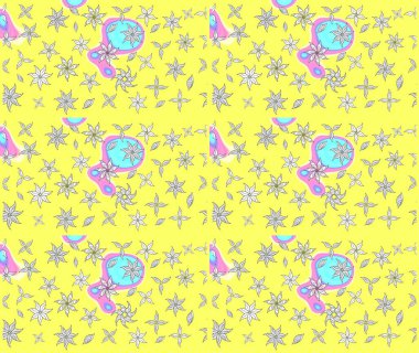 Sarı renkli çiçekler. Raster illüstrasyonunda çiçek deseni çizimi.