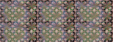 El çizimi çiçekli, soyut, pürüzsüz desen. Raster illüstrasyonu. Yeşil renkte çiçekler.