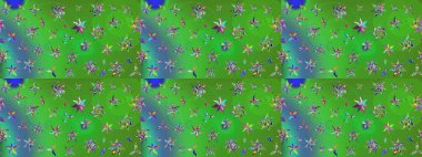 Çiçek izi. Çiçekler suluboya tarzında yeşil ve mavi renklerde. Suluboya çizim deseni.