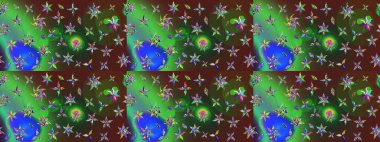 Yeşil ve kahverengi renkli çiçekler. Raster illüstrasyonunda çiçek deseni çizimi.